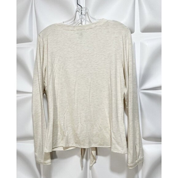 Tommy Bahama Sz S Heathered Sand Beige Tie Front Knot Button Up Top V Neck Tee - Picture 3 of 6